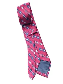 Ultra-Premium Silk Necktie for Men Matching Cufflinks & Rose Pin With A Pocket - Maroon Check Design