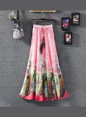 Long Skirt of Women | Women's Ethnic Flared Skirt - Fancy Dori & Button Work | Silk Long Skirt for Festive & Casual Wear