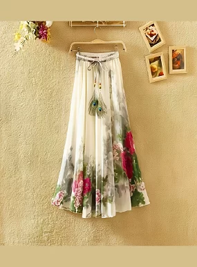 Long Skirt of Women | Women's Ethnic Flared Skirt - Fancy Dori & Button Work | Silk Long Skirt for Festive & Casual Wear