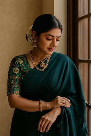 Blue Colour Pure Khadi Cotton Saree for Women – Handloom Cotton Saree with Handmade Latkan & Hand-Painted Cotton Blouse