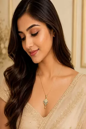 Elegant Gold-Plated Geometric Pendant Necklace with American Diamond Accents for Women & Girls